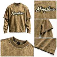 T-shirt personnalisé Kornit DTG, fabrication OEM, chemise Henley à manches longues en tricot gaufré pour homme, motif graphique en strass, effet vintage délavé