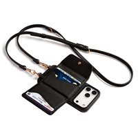 Étui portefeuille en cuir véritable personnalisé avec logo en relief et cordon bandoulière pour iPhone – Vente en gros