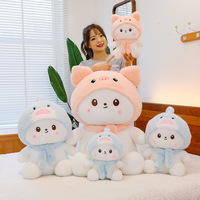 Vente directe usine Nouvelle peluche chat de dessin animé avec écharpe à capuche, mignonne poupée cadeau d'anniversaire, coussin décoratif, poupée Kawaii pour filles