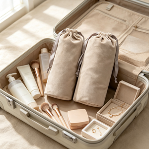 Bolsa de Lujo de Gamuza Beige con Cordón, Bolsa Larga con Cierre de Cinta, Bolsa de Viaje para Guardar Brochas de Maquillaje y Joyas - Product Image 6