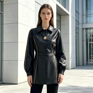 <span class=keywords><strong>เสื้อ</strong></span>แจ็คเก็ตหนัง PU หรูหราสำหรับผู้หญิง สั่งทำโลโก้ได้ ขายส่งจากโรงงาน ปก<span class=keywords><strong>เสื้อ</strong></span>พับได้ แต่งโซ่ทอง ช่วงเอวเข้ารูป - Product Image 1