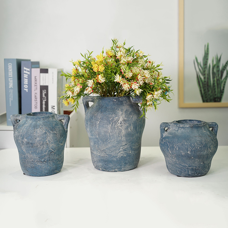 Классический необработанный дизайн, домашняя декоративная круглая Цветочная банка с двумя ушками, винтажная ваза, декоративные терракотовые вазы