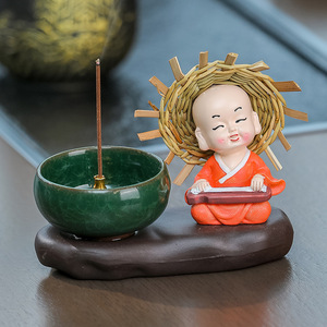 Small Monk Incense <b>Holder</b> Resin Figurine Chinese Style Desktop Ornament For Office Home Religious Use Hand Made Gift - Product Image 1