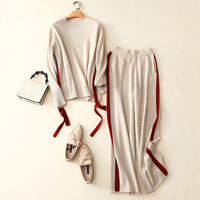 Automne hiver cachemire femmes chandails tricotés pull et pantalons costumes 2 deux pièces tenues chandails ensemble