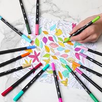 Stylos à double pointe, 24 pièces, couleurs assorties |   Marqueurs à pointe fine et à pointe pinceau pour adultes, marqueurs de coloriage pour adultes