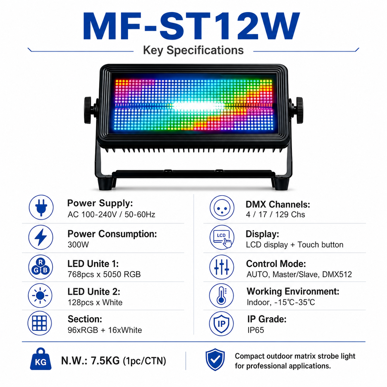 Newest IP65 Dj Disco Stage Equipment Light DMX 350W LED Strobe Light with Flash Dyeing for bar Party Show