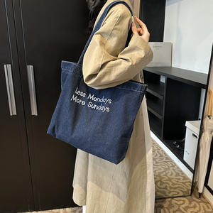 กระเป๋าผ้าใบผ้ายีนส์แบบวินเทจกระเป๋าสะพายไหล่เดี่ยวจุของได้เยอะโลโก้ตามสั่ง I-0149 - Product Image 6