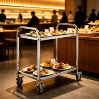 Chariot de transport alimentaire à 4 roues, résistant aux rayures, à 2 niveaux, épaisseur 0,47 mm, pour boulangerie et cuisine
