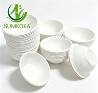 Bol à salade rond Sumkoka 500 ml en bagasse de canne à sucre biodégradable, jetable, compatible micro-ondes, qualité alimentaire, avec couvercle