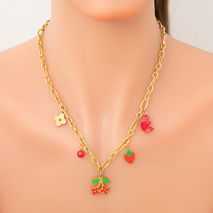 Charm Pendant Necklace 18K Gold Plated <b>Titanium</b> Steel Cartoon Design Colorful Charms Clavicle Chain Gift Jewelry - Product Image 2