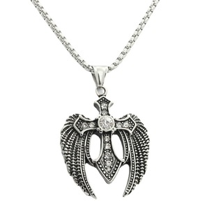 Stainless Steel <b>Cross</b> Pendant With Wings Diamond Encrusted Men's Necklace Punk Style Fashion Jewelry Gift - Product Image 4