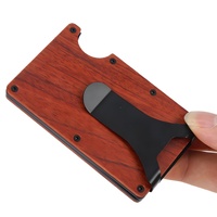 Dompet DYL Vintage untuk Pria Tempat Kartu Kredit Penjepit Uang & Tali Uang Tunai Tipis RFID Pola Kreatif Kayu Alami