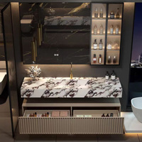Mueble de Baño Moderno Resistente al Agua de 36-92 Pulgadas en Color Caqui con Lavabo y Espejo LED Inteligente Antivaho para Uso en Hoteles y Villas