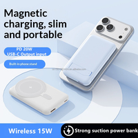 Batterie externe portable 10000mAh avec charge magnétique, charge sans fil 15W, charge rapide PD Type-C 22.5W, support pliable intégré