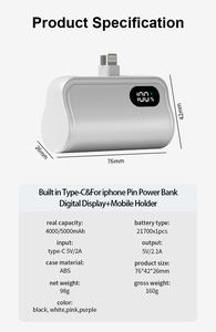 5000มิลลิแอมป์ต่อชั่วโมง<span class=keywords><strong>ท</strong></span>ี่ชาร์จแบตสำรองแบบพกพาขนาดเล็กสำหรับ iPhone พร้อมปลั๊กคู่ชนิด C ในตัวและอินเตอร์เฟซ iPhone สลับได้ง่าย - Product Image 3