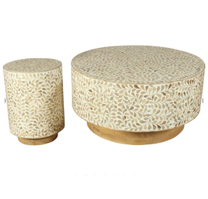 โต๊ะข้างแบบฝังทำจากไม้ทรงกลมทำด้วยมือดีไซน์อย่างละเอียดทนทานและมีสไตล์เหมาะสำหรับห้องนั่งเล่น - Product Image 2