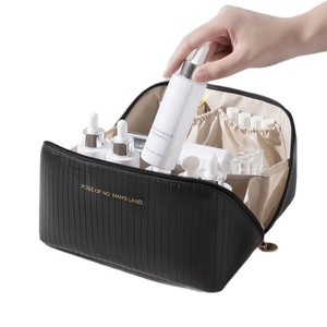 Striped <b>Pillow</b> <b>Shaped</b> Makeup Bag Large Capacity Portable Travel Cosmetics Storage Toiletry Bag For Women Pink Beige Gray Brown - Product Image 5