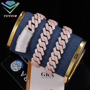 Chaîne de collier hip-hop en diamant glacé RTS 14 mm, chaîne cubaine bicolore pour hommes, chaîne cubaine en argent sterling 925 - Product Image 2