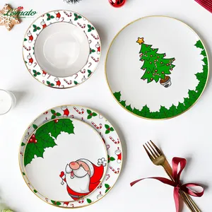 2023 New Design Home Premium Christmas Bone China Ceramics Dishes & Plates Dinnerware Sets With Colorful Pattern Design