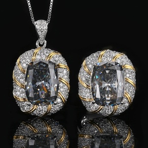 Vintage Eco-friendly Copper Designer Jewelry Sets 12*16mm Black Gray Bird Nest Cubic Zirconia Pendant Earrings Set <b>for</b> Women - Product Image 2