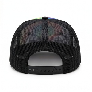 Personalized Tie Dye Foam Trucker <b>Hat</b> Custom 5 Panel <b>Flat</b> Brim Trucker <b>Hat</b> Adjustable Snapback Breathable Mesh Cap - Product Image 3