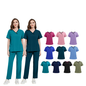En gros <span class=keywords><strong>pas</strong></span> <span class=keywords><strong>cher</strong></span> femmes hommes gommages haut pantalon costumes salle d'opération personnalisé imprimé logo plaine blanc médecin infirmière gommages uniforme - Product Image 1