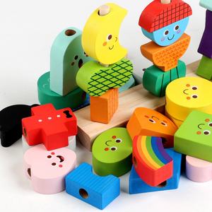 Juego de Enhebrar Cuentas de Madera Montessori, Juego de Empilhar Formas, Juguete Educativo de 40 Piezas para Niños de 2 a 4 Años - Product Image 2