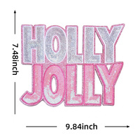 Patch brodé Holly Jolly Christmas en chenille et sequins, applique lettres personnalisée, thermocollante pour vêtements et vêtements pour bébés