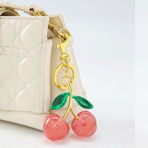 Cross Border Exquisite Metal Keychain with Resin Cherry Buckle Fashion Keychain Wholesale Decorative Rubber Bag Keychain - Product Image 2