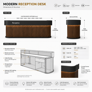 Custom Luxury Wood <b>Reception</b> <b>Desk</b> for Corporate Office Modern Adjustable Hotel Counter Boutique <b>Salon</b> <b>Desk</b> with LED Option - Product Image 4
