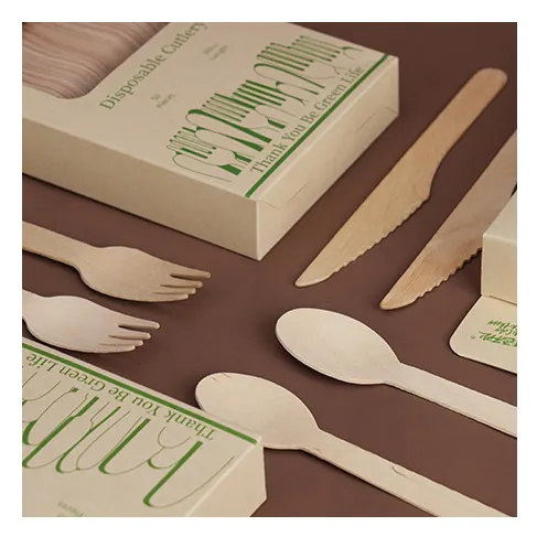 Cubiertos desechables biodegradables ecológicos, juegos de cubiertos de madera, tenedor, cuchillo, cuchara, cuchara desechable, tenedor, cuchillo