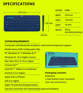 K380 Wireless Silent LED <strong>Keyboard</strong> for Laptop Computer <strong>Mobile</strong> Phone Portable for Logi-tech - Product Image 6