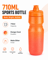 Bouteille d'eau sport en PP 710 ml avec logo personnalisé, dégradé givré, à presser, pour vélo, cyclisme, extérieur, gym, randonnée, sans BPA, bouteille d'usine