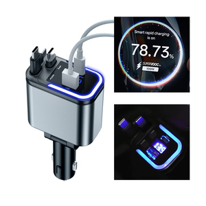 Sạc ô tô đa chức năng, đèn chiếu sáng xung quanh, màn hình kỹ thuật số, sạc nhanh DC12-24V, công suất 120W, bán buôn, có thể kéo dài kép - Product Image 1