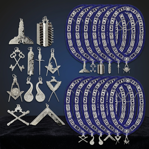 Masonic Officer Chain Collar Set 12Pcs Blue Leather Silver Emblems Nickel-Free Die Casting <b>Badges</b> Classical Style - Product Image 4