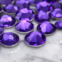 Strass thermocollants violets purs en vrac SS16, cristaux de verre ronds à dos plat, à repasser pour vêtements et costumes de danse