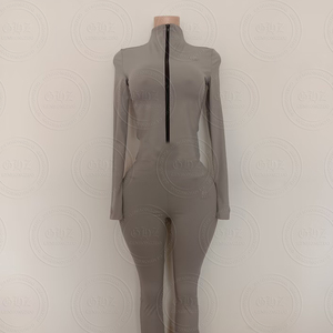 <span class=keywords><strong>Tuta</strong></span> <span class=keywords><strong>Intera</strong></span> Sportiva da <span class=keywords><strong>Donna</strong></span> Body Basics con LOGO Personalizzato, in Spandex, Aderente, Manica Lunga con Zip, per Palestra e Yoga - Product Image 4