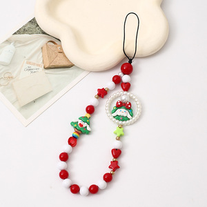 Vente en gros de lanière de téléphone en perles acryliques faites à la main dragonne de Noël sangles de chaîne de téléphone portable - Product Image 2