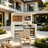 Moderne Luxus-Modulare 304 Edelstahl Outdoor-Kücheninsel mit Integriertem Spülbecken, Smart-TV, Dunstabzugshaube und Weinkühler - Langlebig