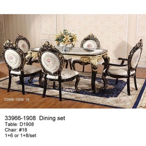 Juego de mesa de comedor de madera de estilo europeo clásico con marco blanco antiguo para decoración del hogar, hoteles y salones de banquetes. - Product Image 3