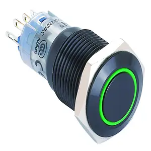 Elewind 16mm đen kim loại push button chuyển với vòng chiếu sáng ánh sáng (PM162F-11ZE/B/12V/A,CE, RoHS)