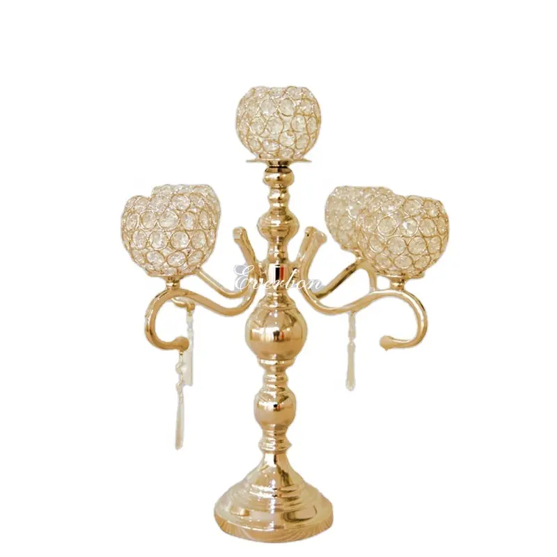 Chandelier en or, pièce maîtresse, porte-bougie en métal sur pied, chandelier Antique pour centre de Table de mariage