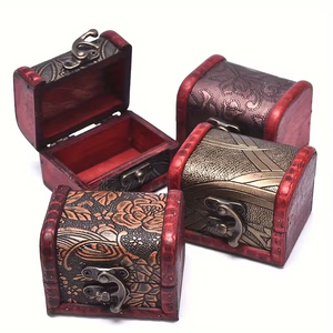 Caja de Almacenamiento de Joyas Estilo Cuero Vintage, Cofre Pequeño de Madera Rústica para Guardar Objetos Personales <span class=keywords><strong>y</strong></span> Recuerdos, Caja de Madera de Oud - Product Image 1