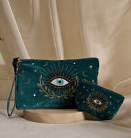 Pochette élégante en velours brodée de panda, trousse de maquillage pour femmes, fleurs pressées, pochette quotidienne