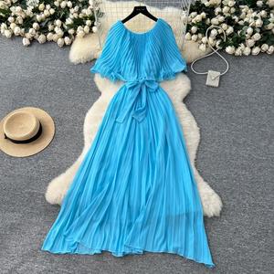 Abito da donna alla moda con cappa e cintura in chiffon - Product Image 4