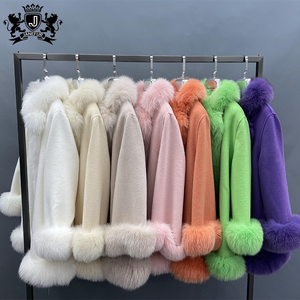 Winter Coat Real Fox <strong>Fur</strong> Collar Cuffs Women Cashmere Poncho Wool <strong>White</strong> <strong>Fur</strong> Cape for Ladies Wedding <strong>Dresses</strong> - Product Image 2