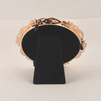 Cadre photo rond élégant en MDF imprimé UV or rose avec bordure florale pour cadeau de mariage, coiffeuse de chambre, ornement d'intérieur