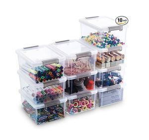 1.3 QT <b>Small</b> Storage Bins Plastic Storage <b>Container</b> Stackable Box with Lids for Organizing Clear White - Product Image 1