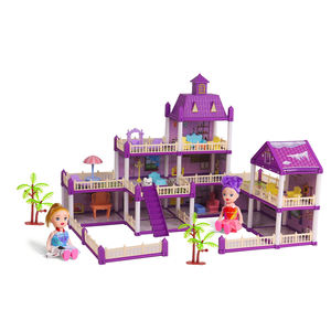 Ensemble de maison de poupée pour salle à manger avec table, chaises et accessoires de cuisine en plastique, jeu d'imitation, cadeau pour enfants unisexes, maison familiale - Product Image 1