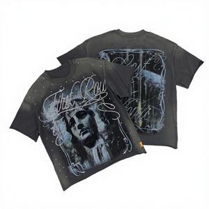 เสื้อยืดแขนสั้นพิมพ์ลายลำลองทรงโอเวอร์ไซส์ผ้าถักระบายอากาศประดับคริสตัลแบบวอช ขายส่ง - Product Image 2